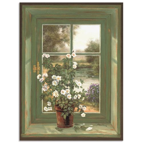 4057738407577 - Wandbild ARTLAND Wildrosen am Fenster Bilder Gr B H 45 cm x 60 cm Alu-Dibond-Druck Arrangements 1 St grün Bild Poster Bilder als Alubild Leinwandbild Wandaufkleber oder in versch Größen