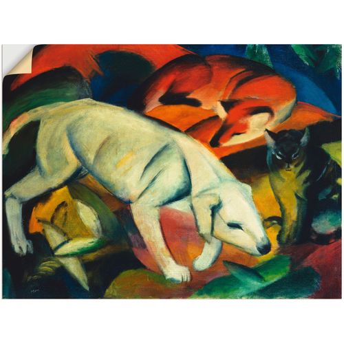 4058661221919 - Wandbild ARTLAND Drei Tiere (Hund Fuchs und Katze) 1912 Bilder Gr B H 60 cm x 45 cm Wandaufkleber - Vinyl Haustiere 1 St rot Bild Leinwandbild Kunstdrucke Bilder als Alubild Leinwandbild Wandaufkleber oder Poster in versch Größen