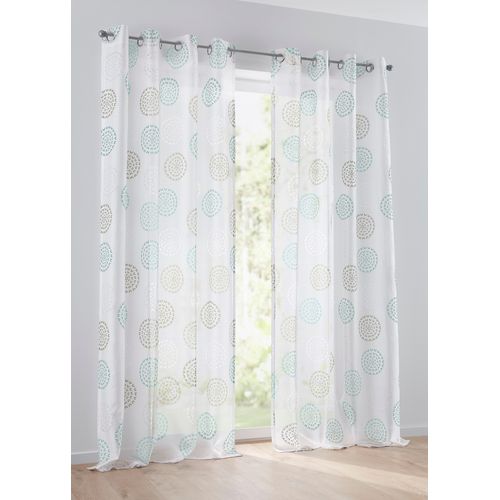 4016478094645 - Vorhang KUTTI Bella Gr 3 blau (weiß beige türkis) B135cm H225cm Baumwolle Polyester Gardinen Gardine halbtransparent Ausbrenner bedruckt Baumwolle-Polyester