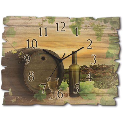 4062144605387 - Wanduhr ARTLAND Holzuhr Wein Trauben Reben Weinberg Wanduhren Gr B H T 40 cm x 30 cm x 06 cm Quarzuhr grün Wanduhren wahlweise mit Quarz- oder Funhuhrwerk lautlos ohne Tickgeräusche