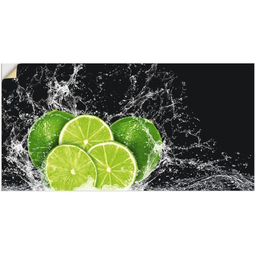 4062144593547 - Wandbild ARTLAND Limone mit Spritzwasser Bilder Gr B H 100 cm x 50 cm Wandaufkleber - Vinyl Obst Bilder Querformat 1 St grün Kunstdrucke als Alubild Leinwandbild Wandaufkleber oder Poster in versch Größen