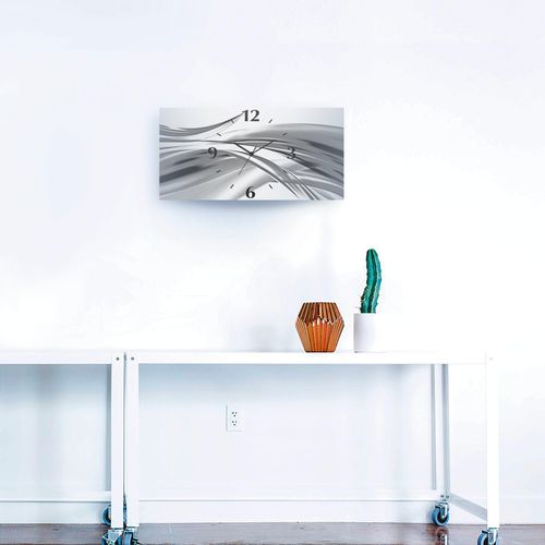 4059745810876 - Wanduhr ARTLAND Schöne Welle - Abstrakt Wanduhren Gr B H T 50 cm x 25 cm x 03 cm Funkuhr grau Wanduhren 3D Optik gebogen mit Quarz- oder Funkuhrwerk versch Größen