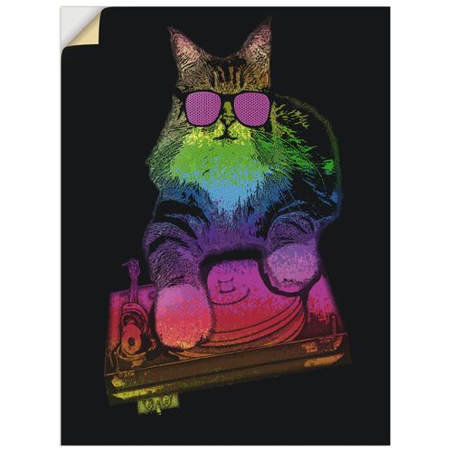 4059745990165 - Wandbild ARTLAND Witzige DJ Katze Party Musik Bilder Gr B H 30 cm x 40 cm Wandaufkleber - Vinyl Humor Hochformat 1 St bunt Bild Poster Bilder als Alubild Leinwandbild Wandaufkleber oder in versch Größen