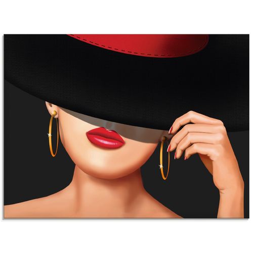 4057738488439 - Glasbild ARTLAND Die Lady von der Rennbahn Bilder Gr B H 80 cm x 60 cm Glasbild Frau Querformat 1 St rot Bild Glasbild Glasbilder Bilder in verschiedenen Größen