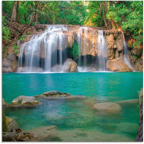 4058661632203 - Glasbild ARTLAND Wasserfall im Wald National Park Bilder Gr B H 30 cm x 30 cm Gewässer 1 St grün Glasbilder Bilder in verschiedenen Größen