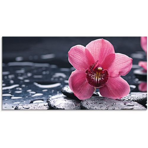 4055327021760 - Glasbild ARTLAND Stillleben mit Kiesel und einer Orchidee Bilder Gr B H 60 cm x 30 cm Blumen 1 St pink Glasbilder Bilder in verschiedenen Größen