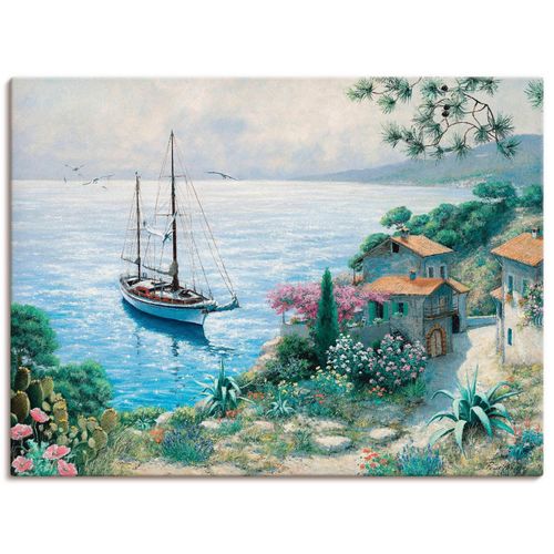 4055327483704 - Wandbild ARTLAND Die Bucht Bilder Gr B H 80 cm x 60 cm Leinwandbild Boote & Schiffe Querformat 1 St grün Bild Leinwandbild Kunstdrucke Bilder als Leinwandbild Wandaufkleber oder Poster in versch Größen