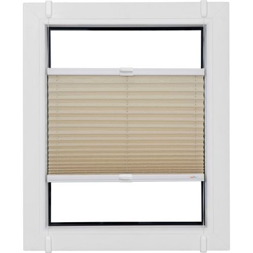4001442956128 - Plissee Budget Crush Plissees Gr 190 cm zweiseitig verschiebbar 90 cm beige (beige weiß) Plissees ohne Bohren Klemmfix crushed