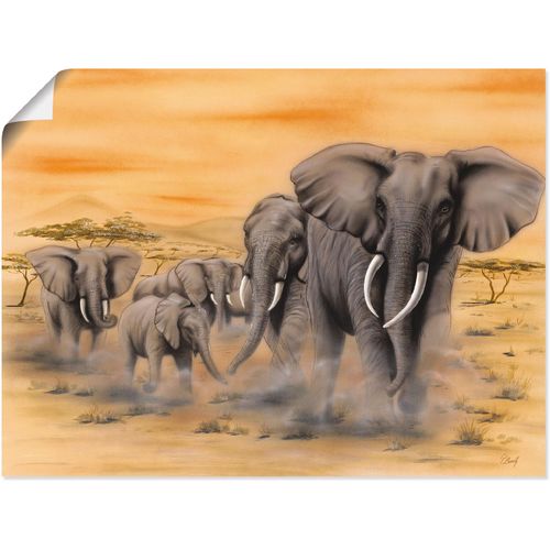 4055327291941 - Wandbild ARTLAND Steppenelefanten Bilder Gr B H 40 cm x 30 cm Poster Elefanten Bilder Querformat 1 St orange Kunstdrucke als Alubild Leinwandbild Wandaufkleber oder Poster in versch Größen