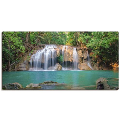 4055327422512 - Wandbild ARTLAND Wasserfall im Wald National Park Bilder Gr B H 100 cm x 50 cm Leinwandbild Gewässer Querformat 1 St grün Bild Poster Bilder als Leinwandbild Wandaufkleber oder in versch Größen