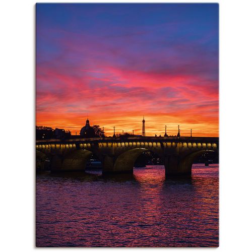 4062144829042 - Wandbild ARTLAND Brücke Pont Neuf im Sonnenuntergang Bilder Gr B H 30 cm x 40 cm Leinwandbild Paris Hochformat 1 St lila Kunstdrucke als Alubild Leinwandbild Wandaufkleber oder Poster in versch Größen
