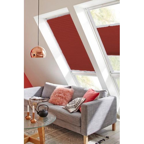 4001442781676 - Dachfensterplissee StartUp Style Honeycomb VD Plissees Gr 1215 cm zweiseitig verschiebbar 1173 cm rot (ziegelrot weiß) Dachfensterplissees mit Führungsschienen
