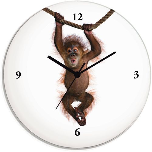4055327065641 - Wanduhr ARTLAND Baby Sumatra Orang Utan hängt an Seil Wanduhren Gr T 18 cm Quarzuhr weiß Wanduhren wahlweise mit Quarz- oder Funhuhrwerk lautlos ohne Tickgeräusche
