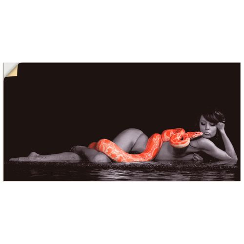 4062144499382 - Wandbild ARTLAND Frau in Wasser liegend mit Python Bilder Gr B H 60 cm x 30 cm Wandaufkleber - Vinyl Frau Querformat 1 St rot Bild Poster Bilder als Alubild Leinwandbild Wandaufkleber oder in versch Größen