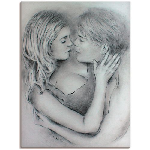 4058661288707 - Wandbild ARTLAND Liebesgeflüster Bilder Gr B H 30 cm x 40 cm Leinwandbild Paar Hochformat 1 St schwarz Bild Leinwandbild Kunstdrucke Bilder als Alubild Leinwandbild Wandaufkleber oder Poster in versch Größen