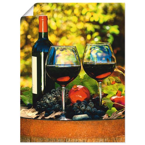 4055327640367 - Wandbild ARTLAND Gläser Rotwein auf altem Fass Bilder Gr B H 30 cm x 40 cm Poster Getränke Hochformat 1 St grün Bild Poster Bilder als Alubild Leinwandbild Wandaufkleber oder in versch Größen