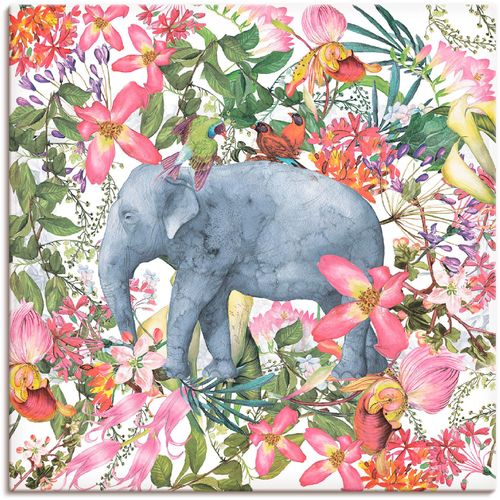 4062144082720 - Wandbild ARTLAND Elefant im Blüten Dschungel Bilder Gr B H 30 cm x 30 cm Leinwandbild Wildtiere 1 St pink Bild Kunstdruck Kunstdrucke Bilder als Alubild Leinwandbild Wandaufkleber oder Poster in versch Größen