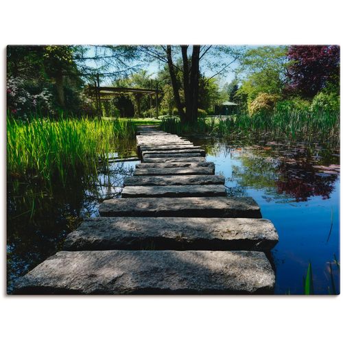 4055327969376 - Wandbild ARTLAND Weg am Teich Bilder Gr B H 60 cm x 45 cm Leinwandbild Gewässer 1 St grün Bild Kunstdruck Leinwandbild Kunstdrucke Bilder als Leinwandbild Wandaufkleber oder Poster in versch Größen