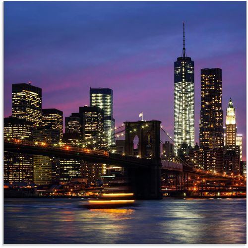 4062144158722 - Glasbild ARTLAND Brooklyn Bridge Bilder Gr B H 40 cm x 40 cm Amerika 1 St lila Glasbilder Bilder in verschiedenen Größen