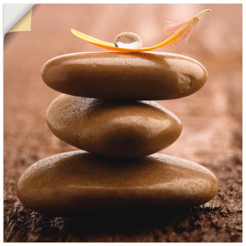 4057738276111 - Wandbild ARTLAND Massagesteinen auf hölzernem Untergrund Bilder Gr B H 40 cm x 40 cm Wandaufkleber - Vinyl Zen quadratisch 1 St braun Bild Metallbild Metallbilder Bilder als Alubild Leinwandbild Wandaufkleber oder Poster in versch Größen