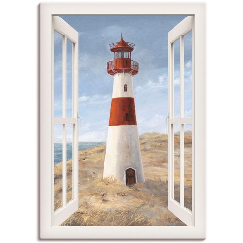 4062144594285 - Wandbild ARTLAND Leuchtturm I Fensterblick Bilder Gr B H 50 cm x 70 cm Leinwandbild Gebäude Hochformat 1 St beige (naturfarben) Kunstdrucke als Alubild Leinwandbild Wandaufkleber oder Poster in versch Größen
