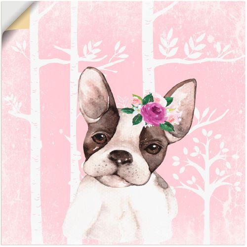 4059745727921 - Wandbild ARTLAND Mops Hund mit Blumen im pink Wald Bilder Gr B H 70 cm x 70 cm Wandaufkleber - Vinyl Tiere 1 St pink Bild Kunstdruck Metallbild Metallbilder Bilder als Alubild Leinwandbild Wandaufkleber oder Poster in versch Größen