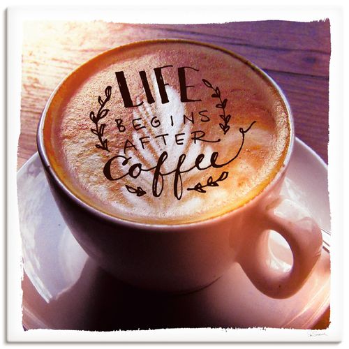 4055327723510 - Wandbild ARTLAND Das Leben beginnt nach dem Kaffee Bilder Gr B H 30 cm x 30 cm Leinwandbild Getränke quadratisch 1 St braun Bild Poster Bilder als Leinwandbild Wandaufkleber oder in versch Größen