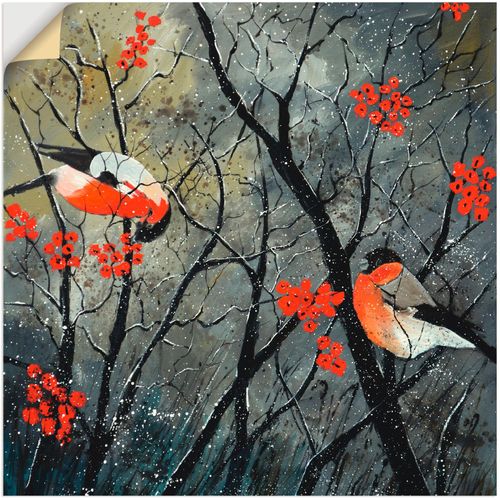 4058661300805 - Wandbild ARTLAND rote Vögel im Winter Bilder Gr B H 100 cm x 100 cm Wandaufkleber - Vinyl Vögel quadratisch 1 St rot Bild Leinwandbild Kunstdrucke Bilder als Alubild Leinwandbild Wandaufkleber oder Poster in versch Größen
