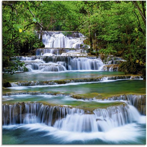 4055327057738 - Glasbild ARTLAND Tiefen Wald Wasserfall Bilder Gr B H 30 cm x 30 cm Gewässer 1 St grün Glasbilder Bilder in verschiedenen Größen