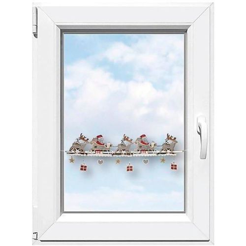 4028298305771 - Scheibengardine STICKEREIEN PLAUEN Weihnachtsmann Gardinen Gr 19 cm Stangendurchzug 110 cm rot (rot beige) Fensterdekoration Scheibengardinen halbtransparent Gardine Weihnachtsmann