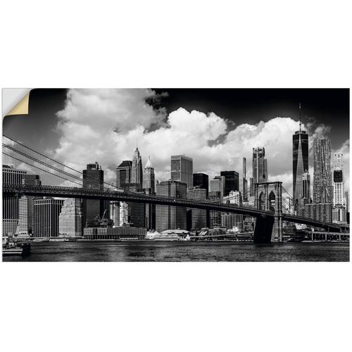 4062144817520 - Wandbild ARTLAND Manhattan Skyline Brooklyn Bridge Bilder Gr B H 100 cm x 50 cm Wandaufkleber - Vinyl New York Querformat 1 St schwarz Kunstdrucke als Alubild Leinwandbild Wandaufkleber oder Poster in versch Größen