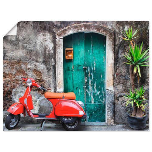4055327635417 - Wandbild ARTLAND Roter Motorroller Bilder Gr B H 80 cm x 60 cm Poster Motorräder & Roller Querformat 1 St grau Bild Metallbild Metallbilder Bilder als Alubild Leinwandbild Wandaufkleber oder Poster in versch Größen