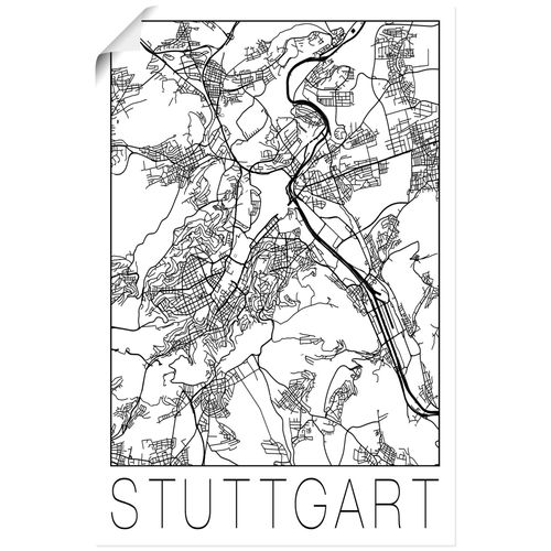 4059745972185 - Wandbild ARTLAND Retro Karte Stuttgart Deutschland Bilder Gr B H 40 cm x 60 cm Poster Deutschland Hochformat 1 St schwarz Bild Poster Bilder als Alubild Leinwandbild Wandaufkleber oder in versch Größen