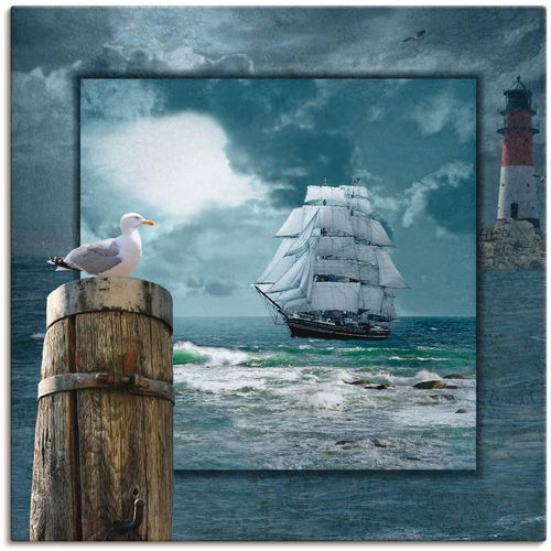 4055327371759 - Wandbild ARTLAND Maritime Collage mit Segelschiff Bilder Gr B H 100 cm x 100 cm Leinwandbild Boote & Schiffe 1 St blau Bild Kunstdruck Kunstdrucke Bilder als Leinwandbild Wandaufkleber oder Poster in versch Größen