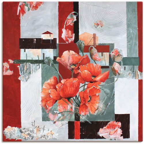 4055327827010 - Wandbild ARTLAND Stillleben mit Milchkanne Bilder Gr B H 30 cm x 30 cm Leinwandbild Blumen 1 St rot Bild Kunstdruck Poster Bilder als Leinwandbild Wandaufkleber oder in versch Größen