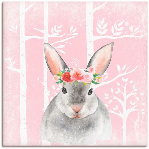 4059745725200 - Wandbild ARTLAND Hase mit Blumen im pink Wald Bilder Gr B H 50 cm x 50 cm Leinwandbild Tiere 1 St pink Bild Kunstdruck Kunstdrucke Bilder als Alubild Leinwandbild Wandaufkleber oder Poster in versch Größen