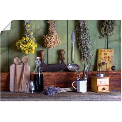 4062144634936 - Wandbild ARTLAND Rustikale Küchenszene Bilder Gr B H 90 cm x 60 cm Poster Innenarchitektur Querformat 1 St grün Kunstdrucke als Alubild Leinwandbild Wandaufkleber oder Poster in versch Größen