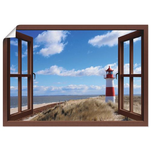4055327645768 - Wandbild ARTLAND Fensterblick - Leuchtturm Sylt Bilder Gr B H 100 cm x 70 cm Poster Fensterblick Querformat 1 St braun Bild Poster Bilder als Leinwandbild Wandaufkleber oder in versch Größen