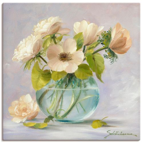 4055327449328 - Wandbild ARTLAND Gelbe Windröschen Bilder Gr B H 40 cm x 40 cm Leinwandbild Blumen quadratisch 1 St grau Bild Poster Bilder als Leinwandbild Wandaufkleber oder in versch Größen