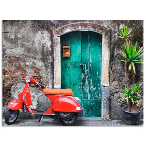 4062144534786 - Wandbild ARTLAND Roter Motorroller Bilder Gr B H 40 cm x 30 cm Alu-Dibond-Druck Motorräder & Roller Querformat 1 St grau Bild Metallbild Metallbilder Bilder als Alubild Leinwandbild Wandaufkleber oder Poster in versch Größen