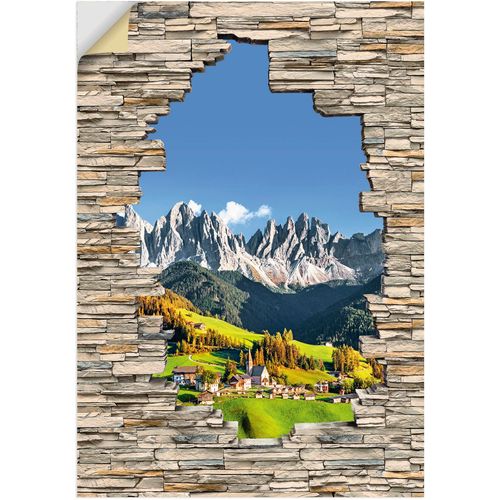 4062144713211 - Wandbild ARTLAND Alpen Berge Santa Maddalena Stein Mauer Bilder Gr B H 50 cm x 70 cm Wandaufkleber - Vinyl Berge & Alpenbilder Hochformat 1 St grün Kunstdrucke als Alubild Leinwandbild Wandaufkleber oder Poster in versch Größen