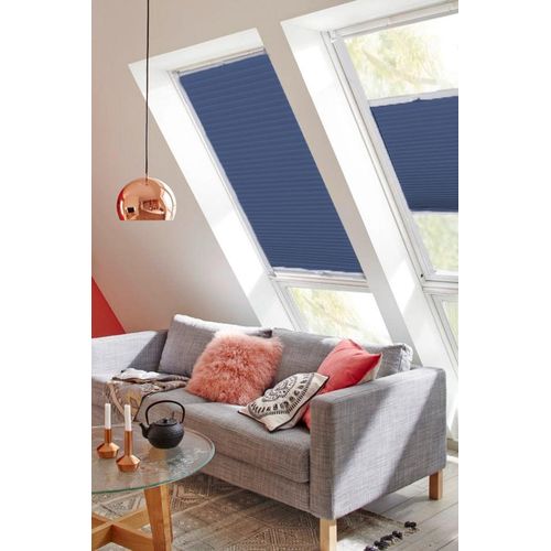 4001442781218 - Dachfensterplissee StartUp Style Honeycomb VD Plissees Gr 1215 cm zweiseitig verschiebbar 775 cm blau (blau weiß) Dachfensterplissees mit Führungsschienen