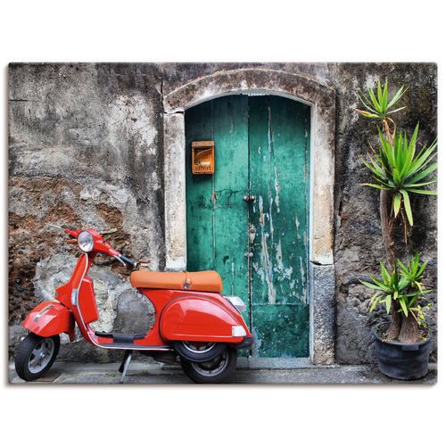 4055327238250 - Wandbild ARTLAND Roter Motorroller Bilder Gr B H 60 cm x 45 cm Leinwandbild Motorräder & Roller Querformat 1 St grau Bild Metallbild Metallbilder Bilder als Alubild Leinwandbild Wandaufkleber oder Poster in versch Größen