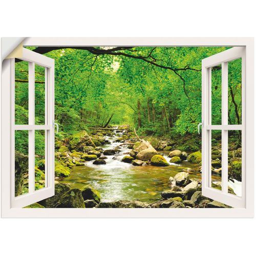 4057738621706 - Wandbild ARTLAND Fensterblick Herbstwald Fluß Smolny Bilder Gr B H 70 cm x 50 cm Wandaufkleber - Vinyl Fensterblick Querformat 1 St weiß Kunstdrucke als Leinwandbild Wandaufkleber oder Poster in versch Größen