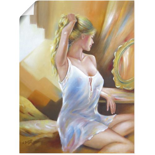 4062144625019 - Wandbild ARTLAND Sexy Frau am Spiegel Bilder Gr B H 45 cm x 60 cm Poster Erotische Bilder Hochformat 1 St orange Kunstdrucke als Alubild Leinwandbild Wandaufkleber oder Poster in versch Größen