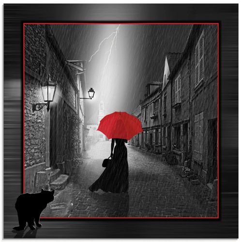 4057738338987 - Glasbild ARTLAND Die Frau mit dem roten Schirm 2 Bilder Gr B H 40 cm x 40 cm Glasbild Frau quadratisch 1 St schwarz Bild Glasbild Glasbilder Bilder in verschiedenen Größen