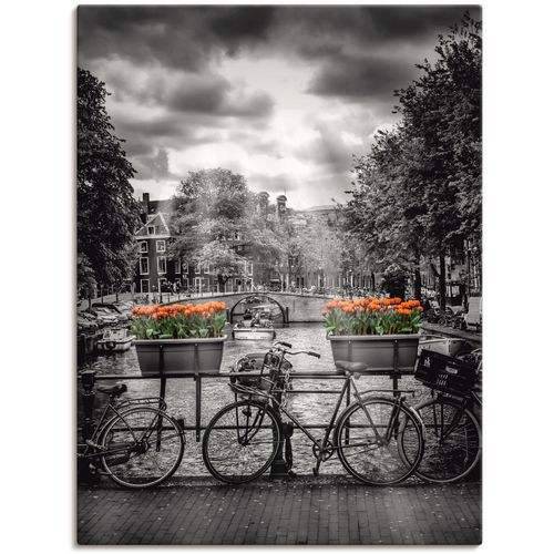 4055327208789 - Wandbild ARTLAND Amsterdam Herengracht & Sonnenstrahlen Bilder Gr B H 30 cm x 40 cm Leinwandbild Fahrräder 1 St schwarz Bild Kunstdruck Metallbild Metallbilder Bilder als Alubild Leinwandbild Wandaufkleber oder Poster in versch Größen