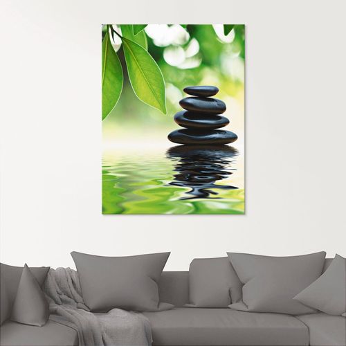 4057738308997 - Glasbild ARTLAND Zen Steinpyramide auf Wasseroberfläche Bilder Gr B H 40 cm x 40 cm Zen 1 St grün Glasbilder Bilder in verschiedenen Größen
