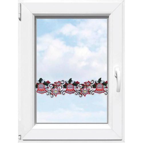 4028298305658 - Scheibengardine STICKEREIEN PLAUEN Glocken Gardinen Gr 110 cm Stangendurchzug 17 cm rot (rot grün) Scheibengardinen halbtransparent Gardine Fensterdekoration Glocken