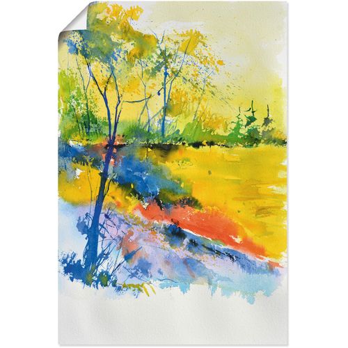 4058661645579 - Wandbild ARTLAND Landschaft im Sonnenlicht Bilder Gr B H 40 cm x 60 cm Poster Wald Hochformat 1 St gelb Bild Metallbild Metallbilder Bilder als Alubild Leinwandbild Wandaufkleber oder Poster in versch Größen
